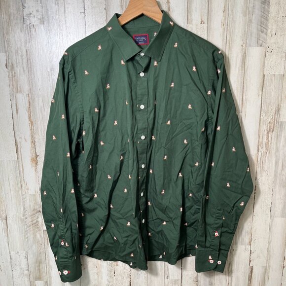 UNTUCKit Christmas Green Dog Button Up Long Sleeve Shirt Mens Size Large - Picture 3 of 5